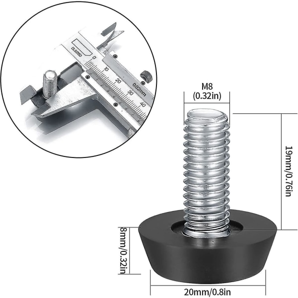 22-pakke justerbare møbeljusteringsben, m8 x 20mm, skruejusteringsføtter