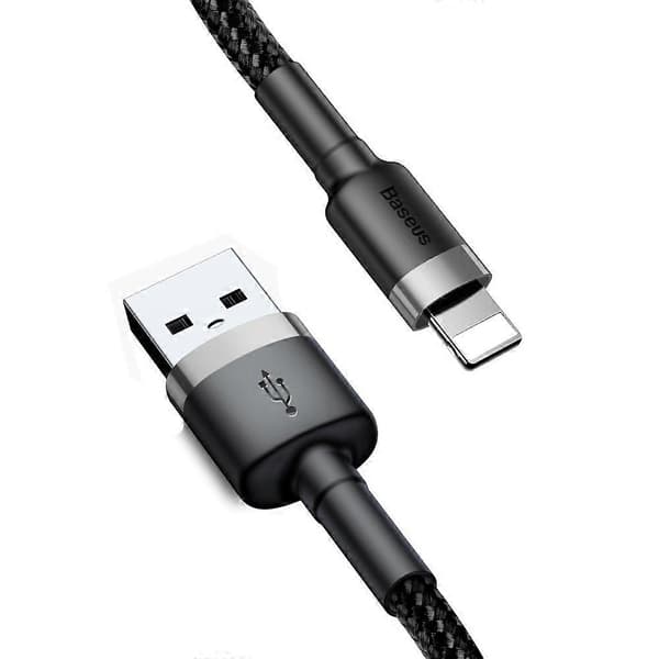 Kestävä nyloninen USB-kaapeli Iphone Lightning QC3.0 2A 3M Musta ja Harmaa
