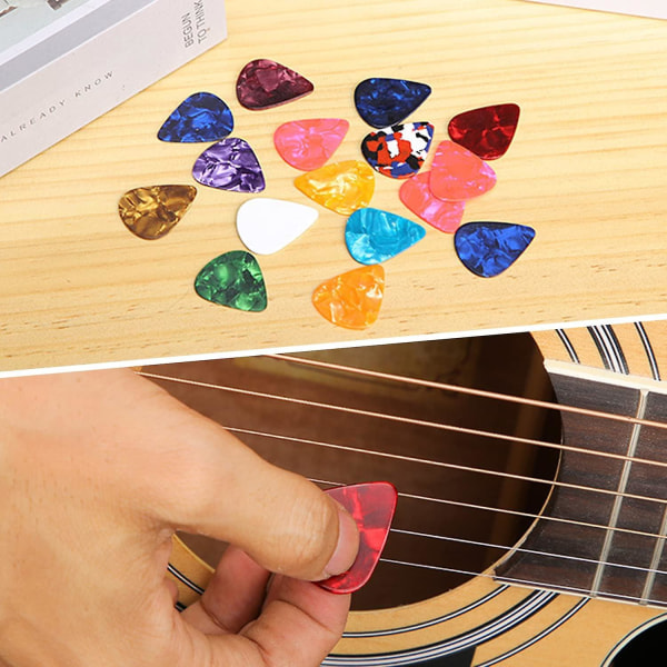 Guitarplektre 24 stk. Plektre Guitar Bass Celluloid Style Heart Picks 4 Tykkelser 0,5 mm 0,75 mm 1 mm 1,2 mm