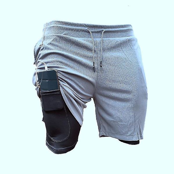 2-i-1 tränings- och löparshorts för män, träningsbyxor med ficka Navy Blue