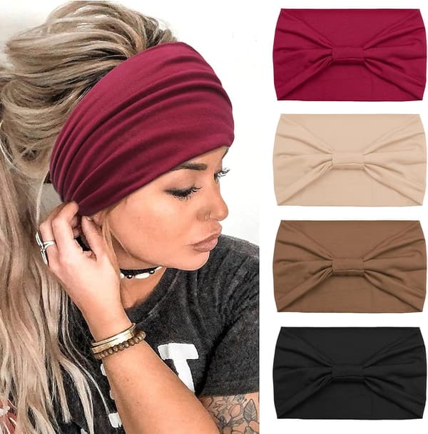 4 stk. damehårbånd bredt elastisk mykt Boho-hårbånd leopard