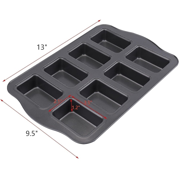 2 stk. Mini Loaf Pan - 8 hulrums Non-Stick Mini Loaf Bageform Brownie Kageform Brødforme Kulstofstål Bageform