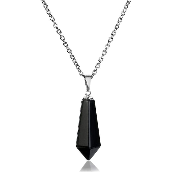 Kvinnor Svart Obsidian Kristall Ädelsten Sexkantigt Spets Halsband Män Naturlig Acsergery Present