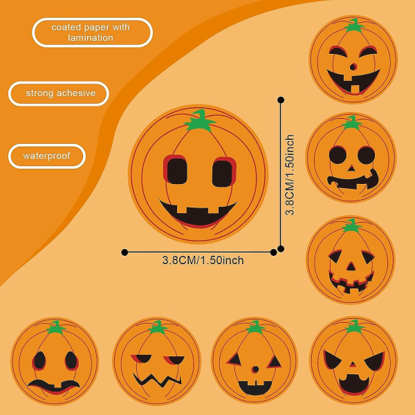 1 rulla (kurpitsa oranssi) 500 kappaletta hauskoja Halloween-tarroja Rulla Kurpitsa tarra rulla lapsille aikuisille Halloween-juhlasuosioita