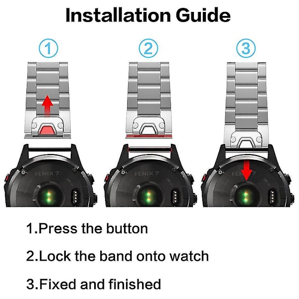 Remm for Garmin Fenix 6, Rustfritt Stål Easy Fit Utbytte Urrem for Garmin Fenix 5 / Fenix 5 Plus / Fenix 6 Pro