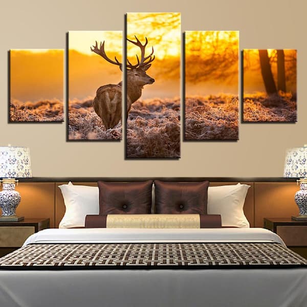 5 Delars Konst Väggmålning, Vinter Älg, Non-woven Canvas, Vardagsrumsdekoration Konstdekor
