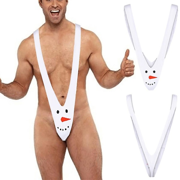 Joulu Miesten Uutuus Seksi V-muotoinen Lumiukko Poro Mankini Alushousut Tanga Suspender Yksivärinen Alusvaatteet White Snowman