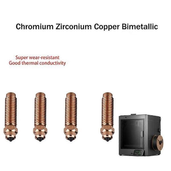 4 stk. Hotend-dyser til Elegoo Centauri Chrom Zirconium Kobber Bimetal Dyse 0.2/0.4/0.6/0.8mm 3D Printer Del Copper color