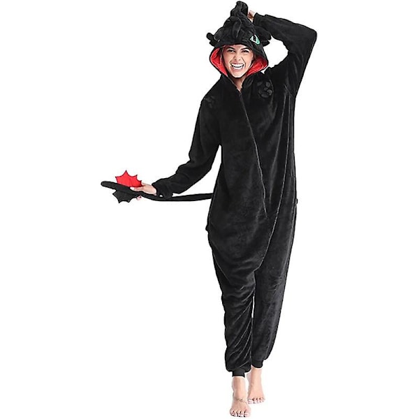 Mænd Kvinder Pyjamas Dragon Dyr Jumpsuit, Lynlås Fodbeklædning Cosplay Kostume Black 1 L