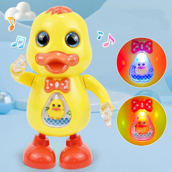 Babymusiklegetøj Dans Gående Gul And Babylegetøj med musik og LED-lys, spædbørnslys legetøj