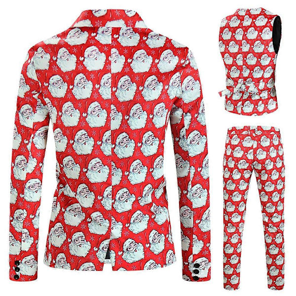 3-deliga juldräkter för män 2024 - Regular Fit med snöflinga och snögubbe-tryck - Blazer, byxor och väst - Herrkostymset för jul 25 4XL