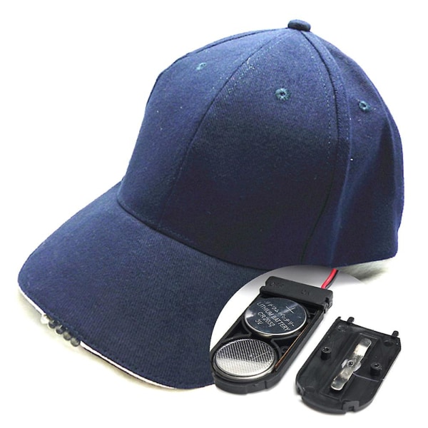 Unisex-baseball-lippis LED-hattu LED-valoilla retkeily kalastus vaellus hattu DIY-taskulamppu Navy Blue