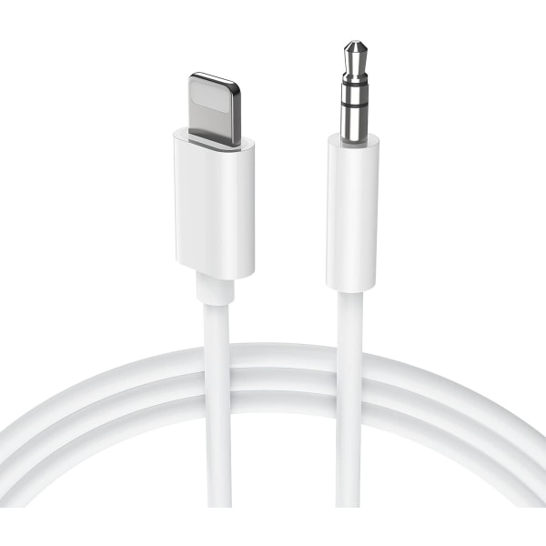 Aux-kabel for i bil 3,5 mm Aux-stereo/hodetelefoner/høyttalerstøtte Alt iOS System-Hvit(1M)