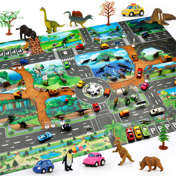 Lasten leluja kantava pelialusta 130 * 100 Dinosaur World Traffic Parkkipaikka