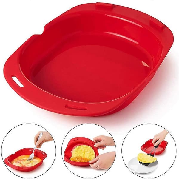 2-pakning silikonomelettmaker, mikrobølgeovn non-stick omelettmaker eggroll bakeform omelettverktøy Red