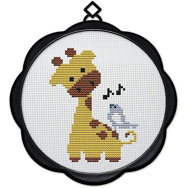 Broderikit för nybörjare 11CT Stämplingskit för nybörjare DIY Broderikit 17X17cm (6,7'X6,7') Giraff & Vänner