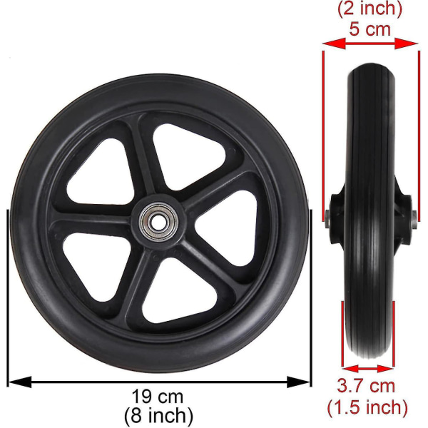 8 tommers hjul foran, 2 stk erstatningshjul for rullestol, sklisikre solid dekk, 190 mm grå i svart svart