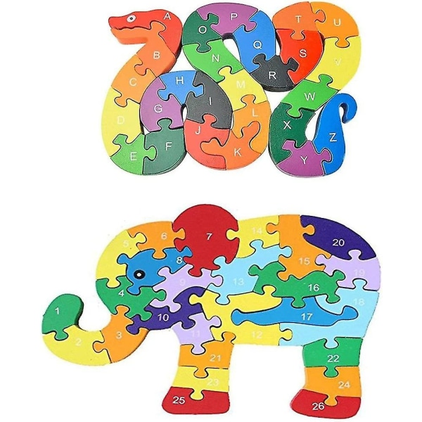 Djurträpussel, byggklossar Pussel Alfabetpussel Förskolelärande Pedagogiska leksaksblocksset Set - orm och elefant