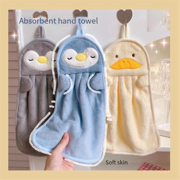Håndklæde hængende Absorberende babyhåndklæde Sød pingvinand Hudvenlig Blød børn, blå