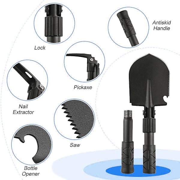 2024 Sammenleggbar Spade Heavy Duty Legering Stål Camping Spade Entrenching Verktøy for Utendørs Overlevelse Eventyr Klatring Fotturer