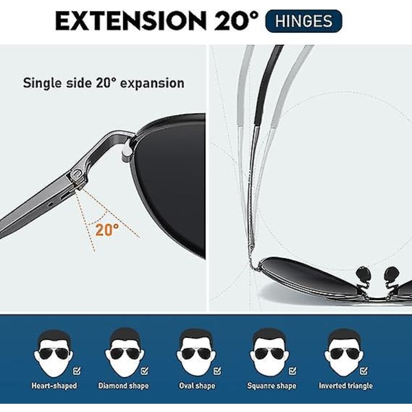 Polariserte solbriller - Aviator Solbriller Unisex Uv400 Solbriller Svarte Solbriller Unisex