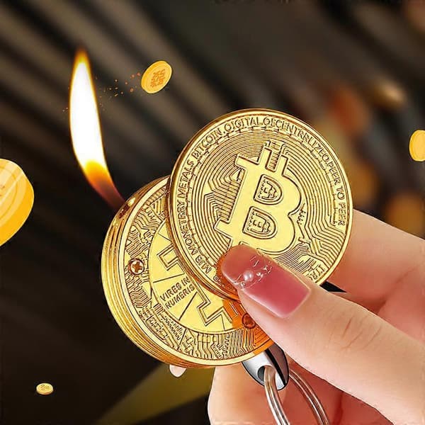 Bitcoin-Møntlighter Bærbar Butangasfyldt Lighter til Mænd Silver