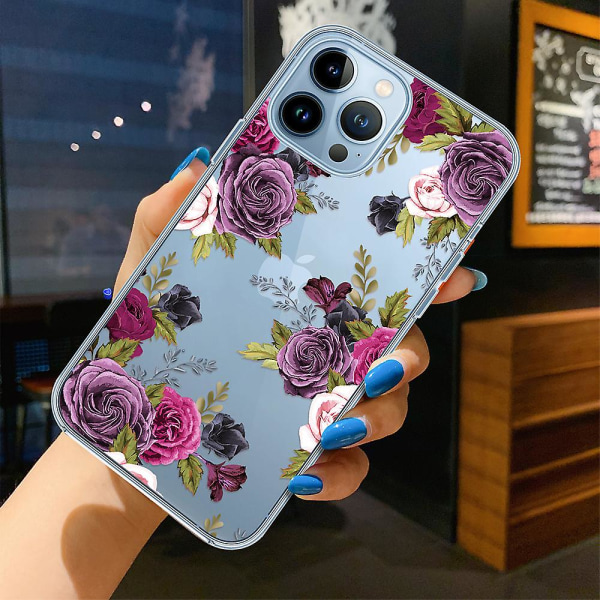 Case kompatibelt med Iphone 14pro Maxstyle 3, genomskinligt cover med blommönster för Iphone 14pr Omax