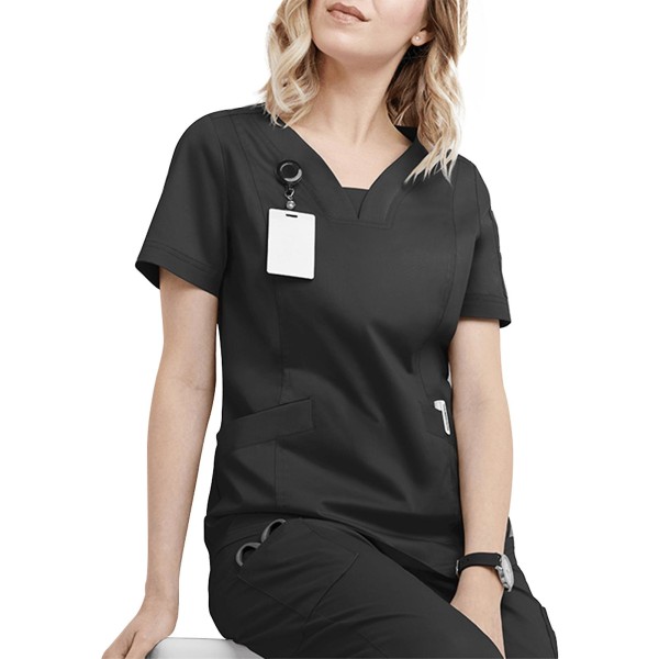 Bästsäljande! Kvinnors svettabsorberande läkare sjuksköterska Mjuk uniform med fickor Solid skurtopp