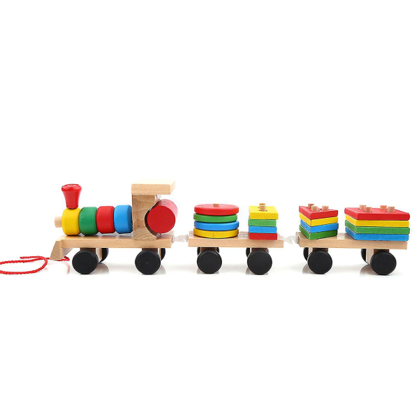 Baby Träblock Tåg, Baby Barn Leksaker för tidig utveckling Tåg Truck Form Träblock Montera pedagogisk leksak