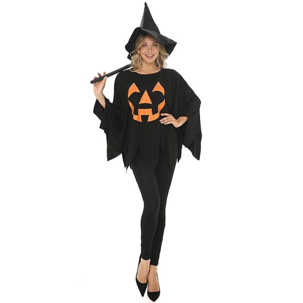 Voksen Halloween græskar kostume sæt græskar kappe poncho med hat M