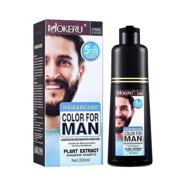 Mokeru Skägg- och Hårfärgningsschampo 200ml - Växtbaserad Gråhårstäckning & Rengöring