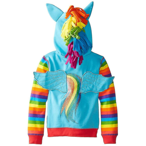 Barn Flickor Pojkar My Little Pony Rainbow Hoodie Jacka Vingar Randig Sweatshirt Twilight Dash Huvtröja Blue 7-8 Years