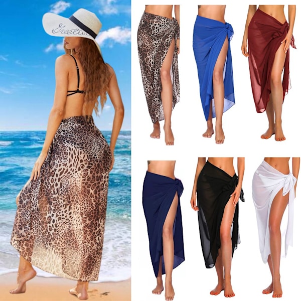 Lång Sarong cover upp kvinnor Chiffong Beach Wrap LEOPARD PRINT