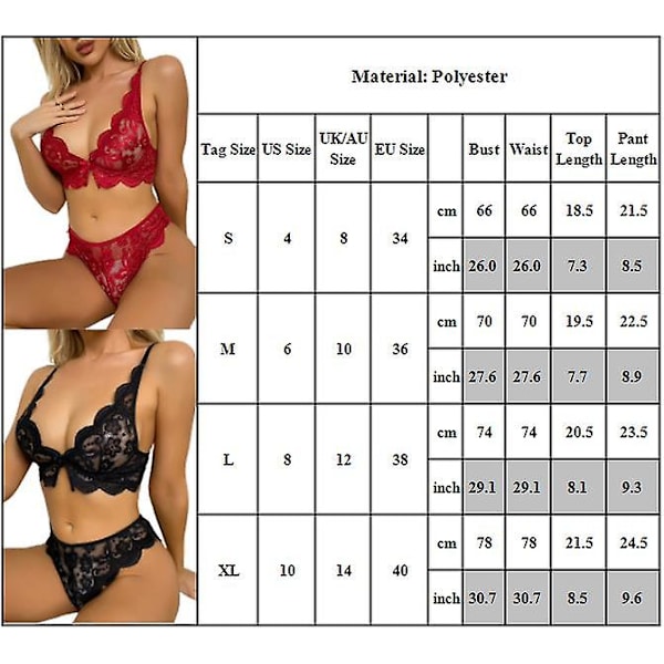 Kvinners Sexy Lingerie Blonder BH + Thong Sett Undertøy Nattøy Black M