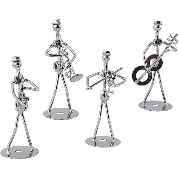 4 st Music Man Staty Metall Musiker Orkester Set Gitarr Trombon Saxofon Spelare Modell
