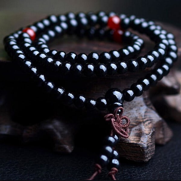 Sandelträ tibetansk buddhism Mala Sandal Bön Pärlor 108 pärlor Armband Halsband Black