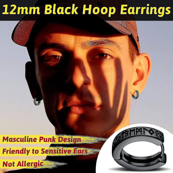 Norse Viking Runes Hoop Earrings För Män Kvinnor 12mm Huggie Hoops Med Delikat Presentförpackning