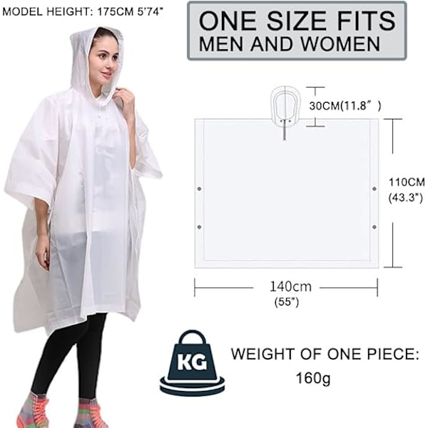 2-pack Regnponchos, EVA Portabla Vattentäta Ponchos för Vuxna, Återanvändbar Regnrock med Huva för Camping, Vandring, Resor, Nöjesparker, Festival Mac