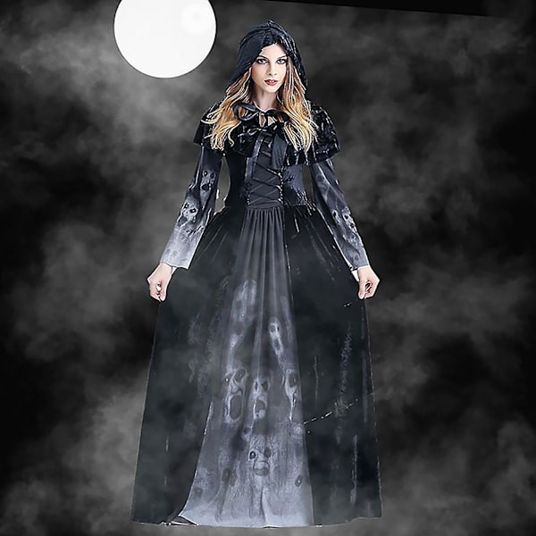 Naisten paha noita cosplay-asu goottilainen juhla-asu naamiaisasu Halloween XXL