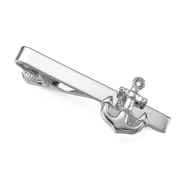 Højkvalitets mode-business-slipsclips Fin sølvfarvet båd-anker slipse-clips til mænds bryllupsskjorte slipsenålstilbehør (2 stk)