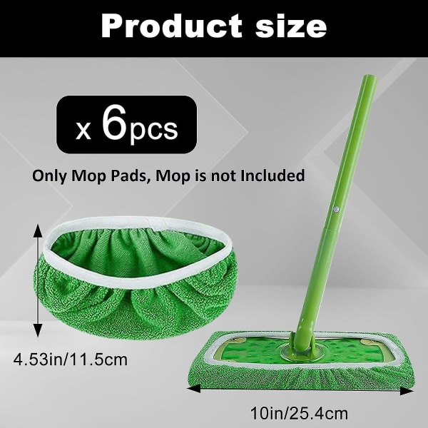 6 stk gjenbrukbare mikrofibermoppputer for Swiffer Sweeper Mop, tørre feiekluter og våte moppekluter for mopping av gulv