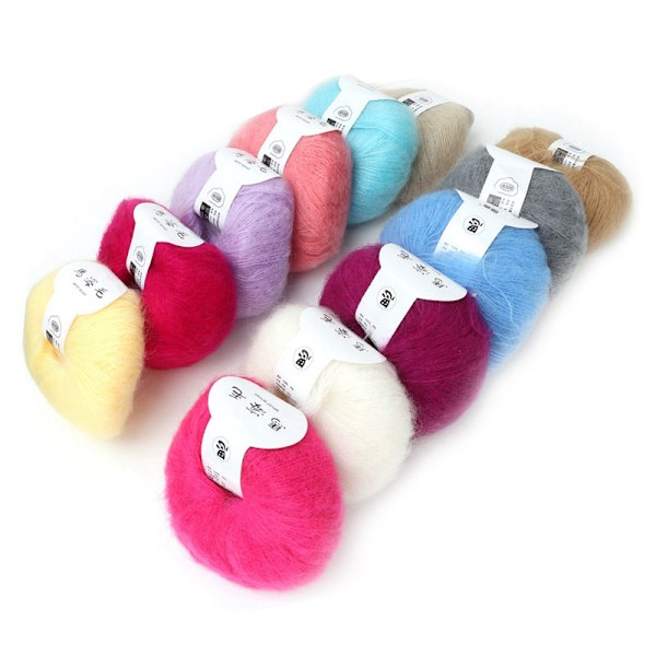 Populär mjuk mohair pashm stickad angora lång ullgarn varm (12 färger i ett set)