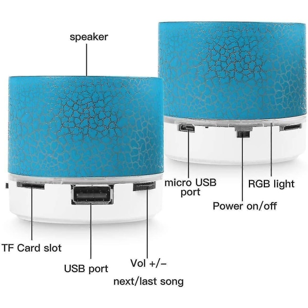 Mini Bärbar Trådlös Bluetooth högtalare, Uppladdningsbar Stereo Subwoofer-högtalare med LED L