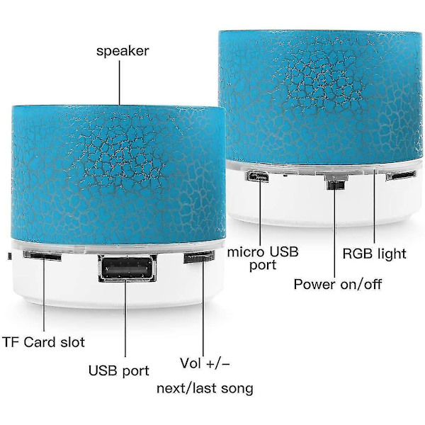 Mini bærbar trådløs Bluetooth-høyttaler, oppladbar stereohøyttaler med LED-lys