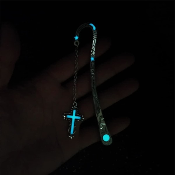 Vintage Metal Cross-bogmærke, Unik Glow In The Dark-bogmærkegave til studerende, lærere, bogelskere, bogorme (antik sølvkors)