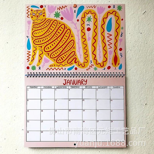 2024 Kitty-kalender, 2024 veggkalender, kattekalender, 2024 veggplanlegger 2024 rosa kattekalender, nyttårsgave 1pcs