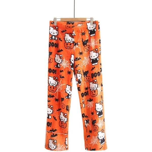 Søde tegneserie pyjamas bukser kvinder all over print flannel pyjamas jul halloween varm hjem sove graffiti bukser Stil-2 XXL