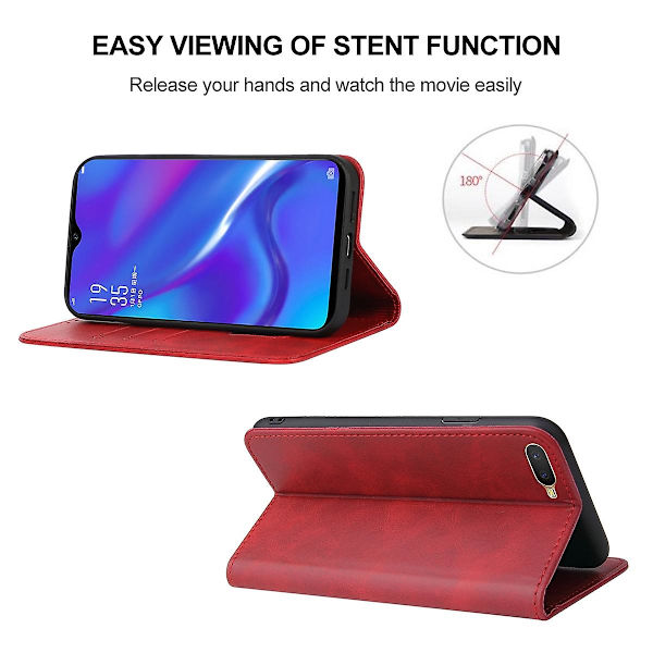 Oppo Rx17 Neo -magneettinen suljin nahkainen puhelinkotelo Red