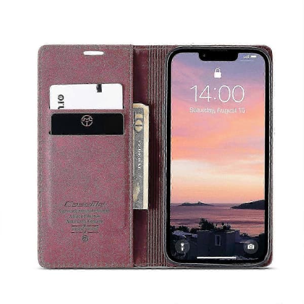 För iPhone 16e Plånboksfodral CASEME 013 Series PU Läder Telefonfodral Stativ BZSM Red