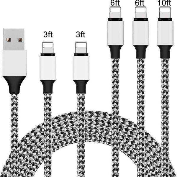 Pakke med iPhone-oplader Lightning-kabel 10ft1 6ft2 3ft2 Flettet iPhone-kabel Datasynkroniseringskabel C